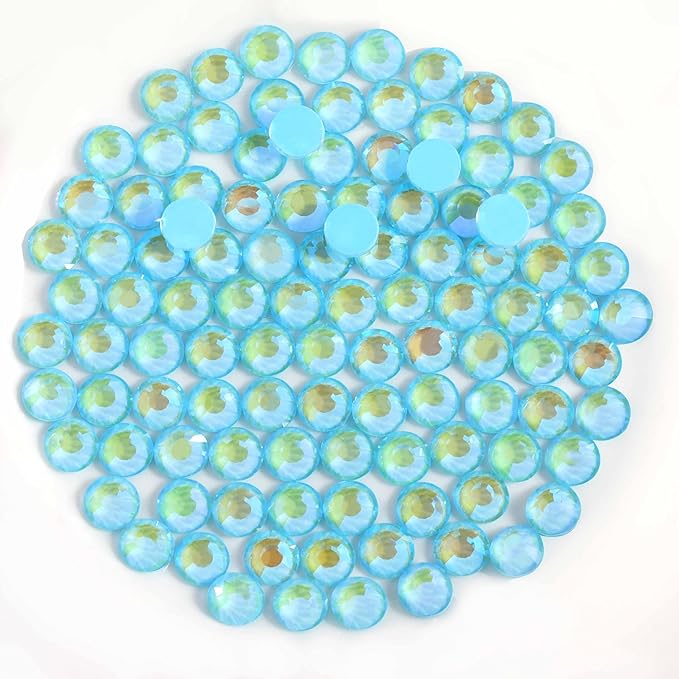 Beadsland 1440pcs Flat Back Crystal Rhinestones Round Gems for Nail Art and Craft Glue Fix, Luminous Blue, SS16,3.8-4.0mm