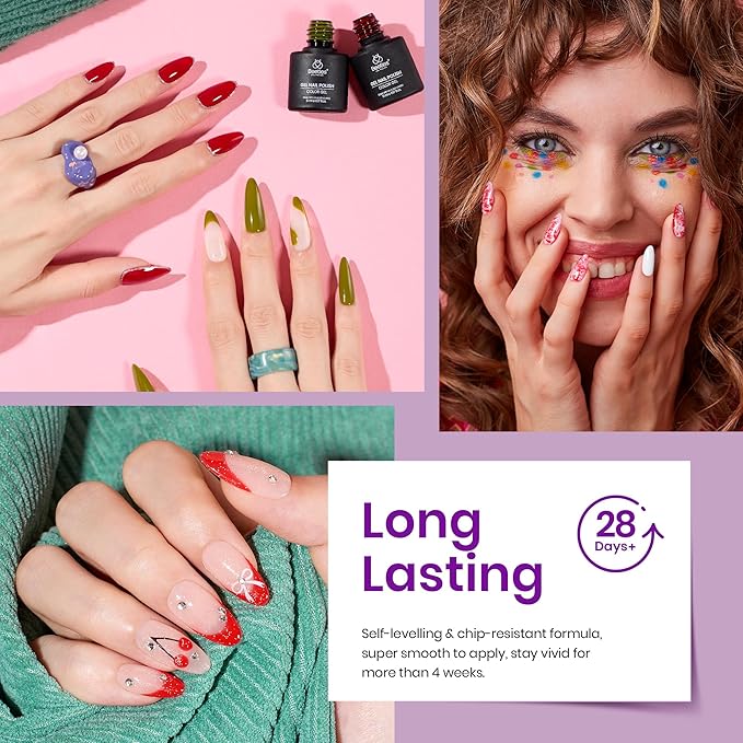 beetles Gel Polish Set Summer Gel Nail Polish Kit Spring Pastel 36 Pcs 32 Colors with Base Top Coat Hot Pink Green Black White Burgundy Red Blue Purple Gifts for Women Fingertip Palette