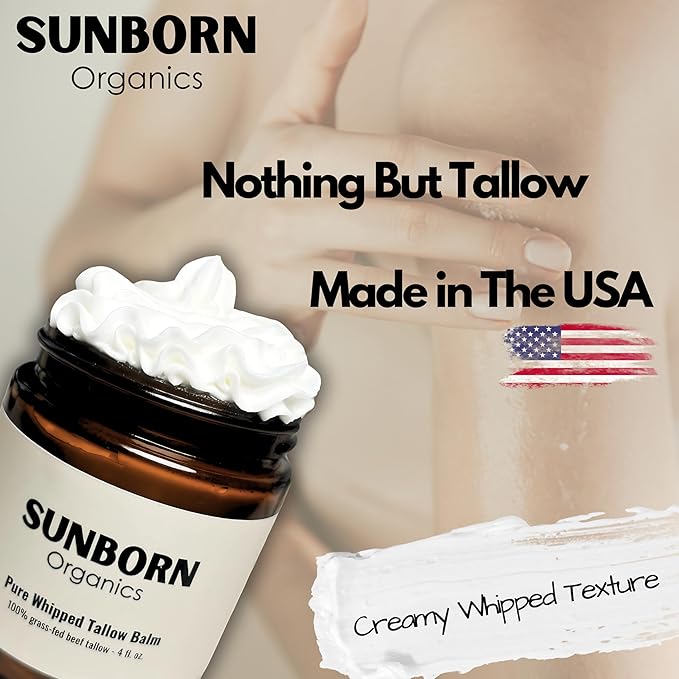 Pure Whipped Tallow Balm (Unscented) | 1 Ingredient | Handmade in USA | 100% Organic Grass-Fed Beef Tallow for Skin | Face Moisturizer for Dry Skin, Fragrance-Free, No Essential Oils