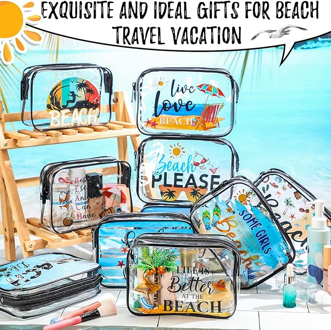 Kacctyen 10 Pcs Beach Clear Makeup Bags Gift for Women Clear Toiletry Bag Beach Cosmetic Bags Waterproof Travel Multifunction Pouch for Friend Sister Nurse Vacation Organization