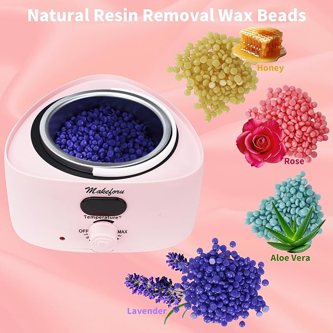 Brazilian Waxing Kit - Bikini & Full Body Hair Removal with Digital Warmer, 4 Scented Wax Beads & 33 Silicone Tools - Home Waxing for Women & Men, Face & Body Care (Pink)