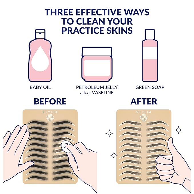 Microblading Supplies Inkless Double Sided Practice Skin For Eyebrow Tattoos: Permanent Makeup Silicone Skins To Practice Brow Micro-Blading And Needling, Fake Skin Sheets (12 Ombre)