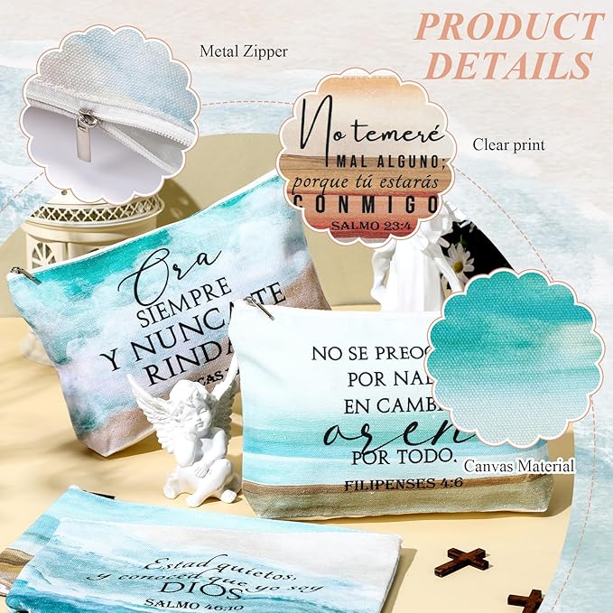 10Pcs Christian Gifts for Women Religious Cosmetic Bags Inspirational Bible Verse Pencil Pouch Canvas Makeup Bags Bulk with Zipper for Mother Sister Church Favors