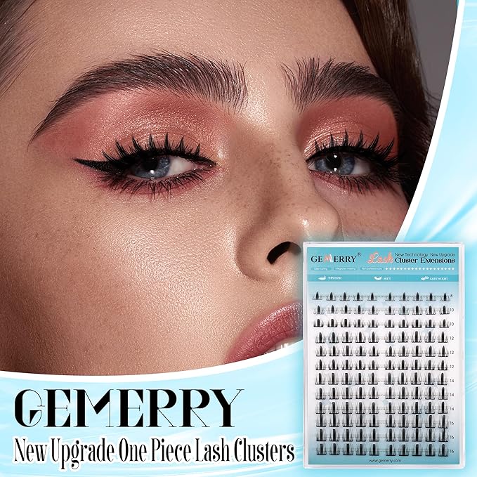 GEMERRY Fluffy Lash Clusters 8-16mm Extension With Ultra Thin Invisible Band - DIY Eyelash Clusters for Beginners
