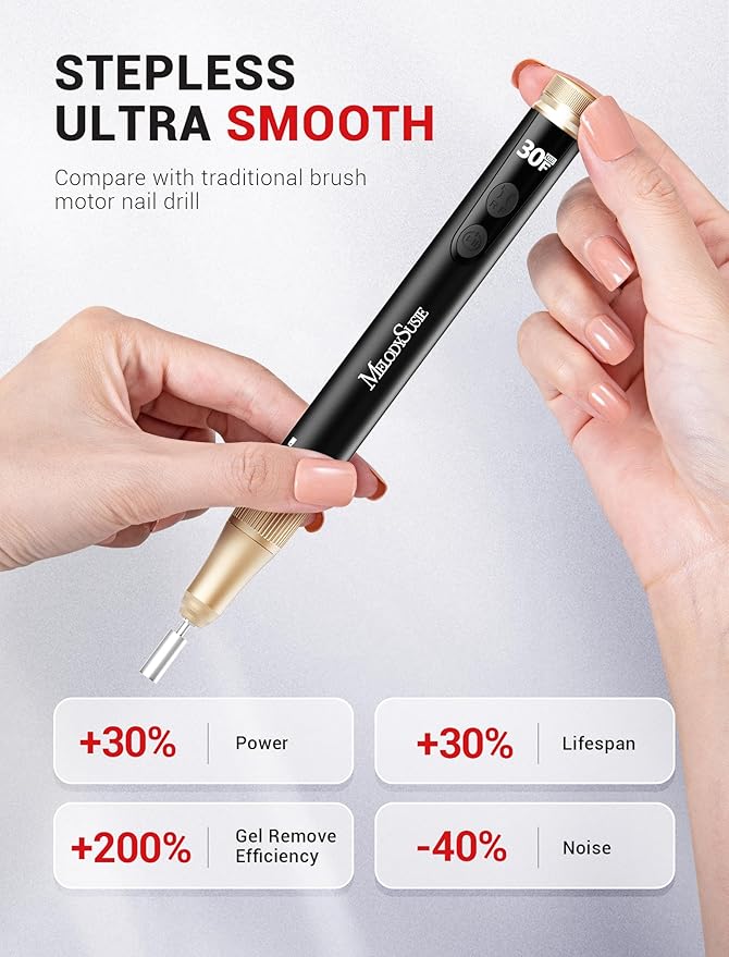 MelodySusie 30000RPM Portable Electric Nail Drill with Nail Art Brushes Set