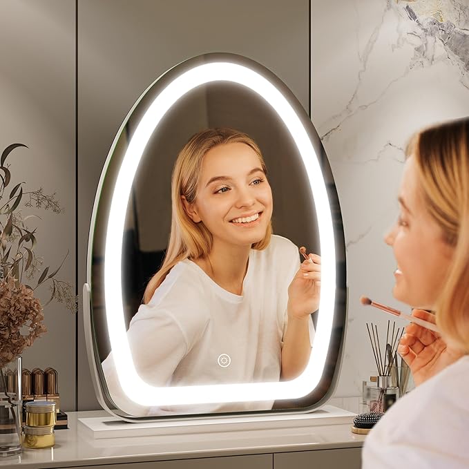 FENNIO Vanity Mirror with Lights, 17x13 inch LED Lighted Makeup Mirror, Large Makeup Mirror with Lights, Touch Sensor with 3-Color Lighting, Dimmable for Vanity Desk Tabletop, Bedroom