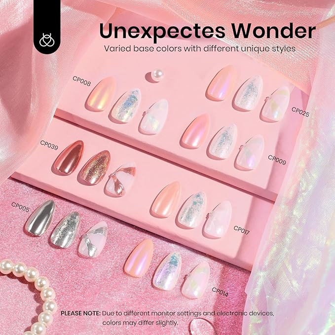 Beetles Metallic Chrome Nail Powder Kit, Mirror Effect Holographic Nail Gradient Powder Set & Nail Art Stickers Decals with 2Pcs 7.5ml Top Coat for DIY Nails Art Decoration, 16 Colors 0.5g/Jar