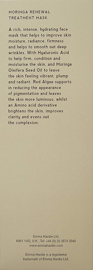 Emma Hardie 75ml Moringa Renewal Treatment Mask, Moisturizes & Firms Skin, Reduces Pigmentation & Evens Out Complexion, Suitable for Sensitive Skin, Vegan & Cruelty Free