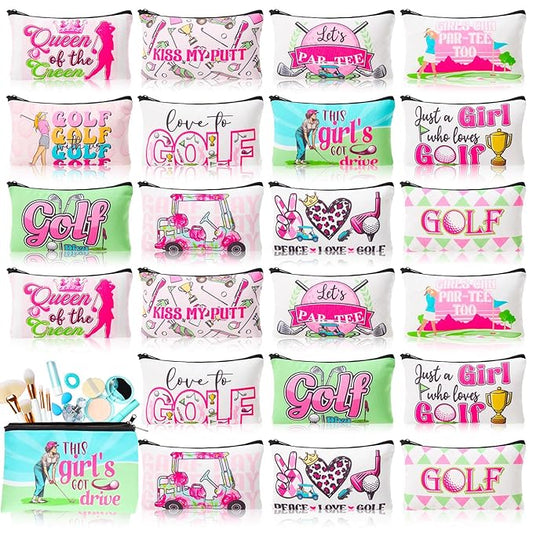 24 Pieces Makeup Bags Bulk Canvas Cosmetic Bags Purse Organizer Zipper Cosmetic Pouch Portable Travel Toiletry Pouch for Women Men Gifts, 7 x 4 Inch(Golf)