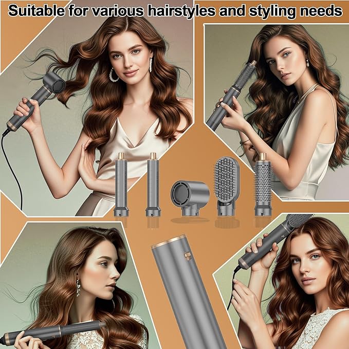 5-in-1 Hair Dryer Brush Set, Hot Air Curling Brush, Straightening Brush, Volumizing Brush