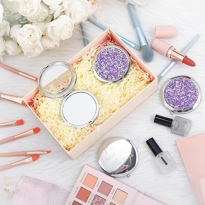 Thyle 12 Pcs Christian Compact Mirror Gifts for Women Bible Verse Bulk Hand Makeup Compact Purse Mirror Inspirational Religious Baptism Gift for Teacher Mother's Day Women Nurse(Purple)