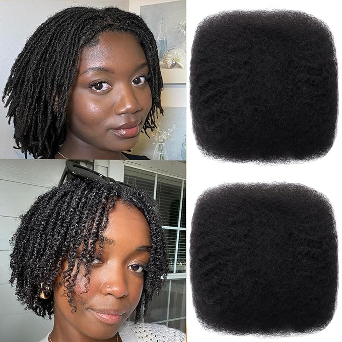 Afro Kinkys Bulk Human Hair 8 Inch 100g Nature Black Afro Kinky Curly Human Hair Bulk for Dreadlock Extensions, Micro Locs, Braiding Twists, Braids and Repair Locs(8 Inch, 1b#)