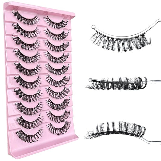 Russian D Curl Strip Lashes Fluffy False Eyelashes Natural Lashes 15-20mm Fake Lashes Pack Volume Eye Lashes 10 Pairs Faux mink lash Multipack