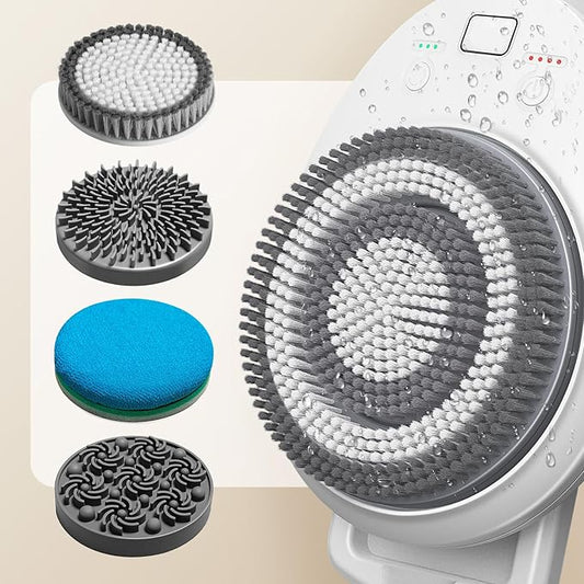 Wall Mounted Exfoliating Brush, 360° Autorotation Electric Shower Brush, with Four Deep Cleansing Heads, 3-Speed Adjustment, Ai Smart Electric Back Scrubber for Shower Wall