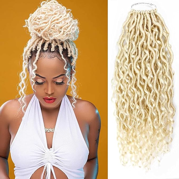 Aipin Goddess Locs Crochet Hair 18 Inch Boho River Locs Hippie Locs Wavy Crochet With Curly Hair In Middle And Ends Braids Hair Extensions (7Packs,18 inch, 613#)
