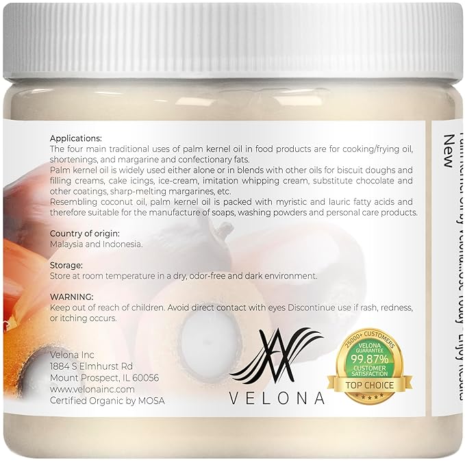 velona USDA Certified Organic Palm Kernel Oil - 16 Fl Oz | 100% Pure and Natural Carrier Oil | Refined, Cold Pressed | Face, Hair, Body & Skin Care | Use Today - Enjoy Results