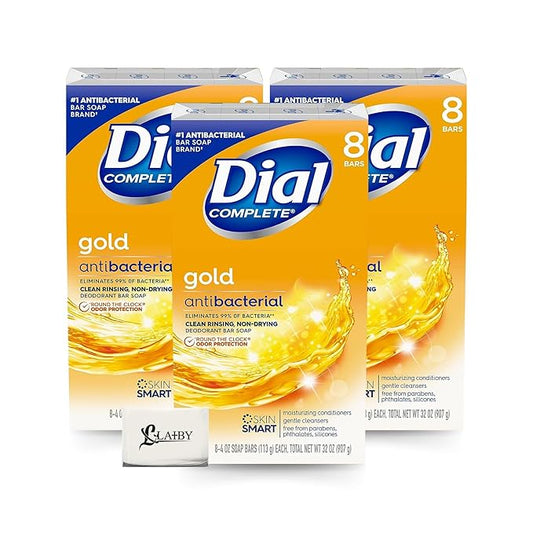LAIBY Dial Gold Anti-Bacterial Bar Soap 4 oz 8 Count (Pack of 3) | Deodorant Body Wash | Scent Killer Gold Men’s Bar Soap | Total 24 Count include pocket tissue