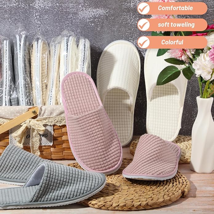 Geyoga 12 Pair House Slipper for Guest Non Slip Disposable Slipper for Travel Washable Reusable Closed Toe Hotel Bridesmaid Indoor Spa Wedding Party Shoeless Home