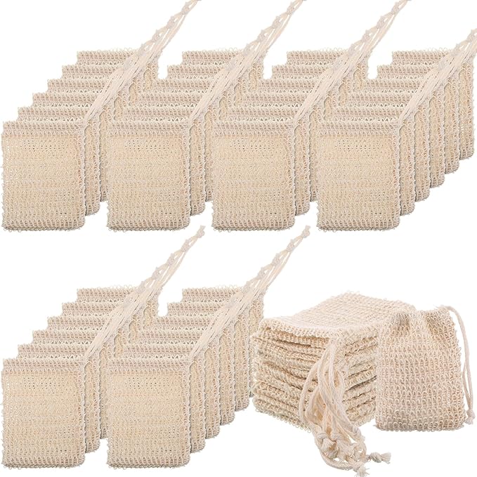 Rtteri 240 Pcs Soap Exfoliating Bag, Natural Sisal Soap Pouch Saver Body Shower Bar Mesh Body Net with Drawstring for Foaming and Drying
