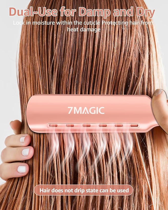 7MAGIC Nano Titanium 1.7" Wide Flat Iron for All Hair, Flat Iron Hair Straightener with 5 Temps and Dual Voltage, Hair Straightener for Wet & Dry Hair, Fast Straightening Hair Iron, Rose Gold