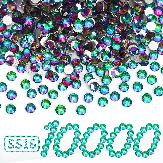 10000PCS Green Volcano Rhinestones Bulk, Flat Back Crystal Glass Stone Round Gems,SS16, 3.8-4.0mm