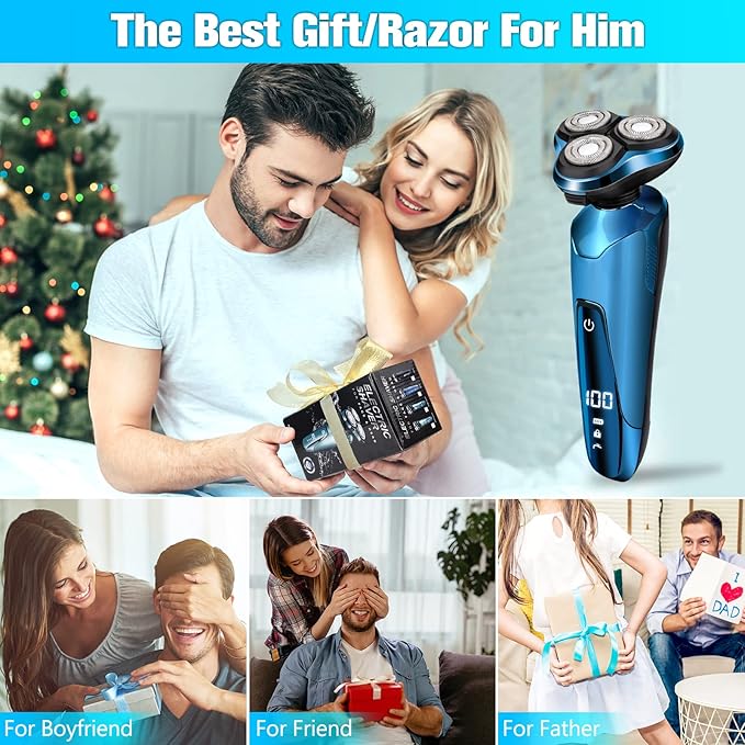 Electric Razor for Men,Men’s Electric Shavers Rotary,LED Display 100% Waterproof Cordless Razor, Wet/Dry Shaving,Electric Shaver for Men Replaceable Blades Portable Travel Razors