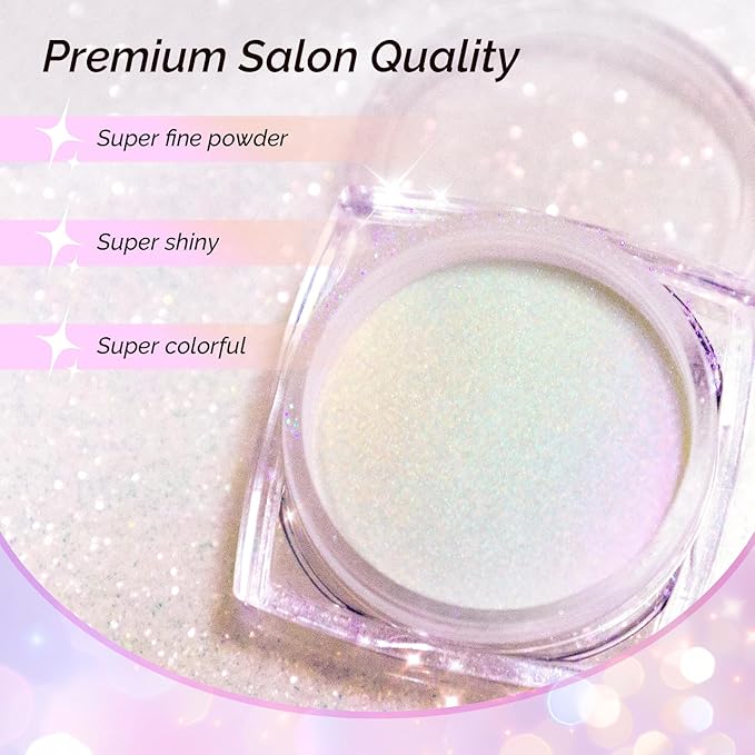 MelodySusie Unicorn Chrome Nail Powder,Ice Transparent Aurora,Mirror Effect,Color Changing Pearlescent,Multi-color Chrome Rainbow Pigment Super Shiny,Suitable for Home DIY Nail Salon