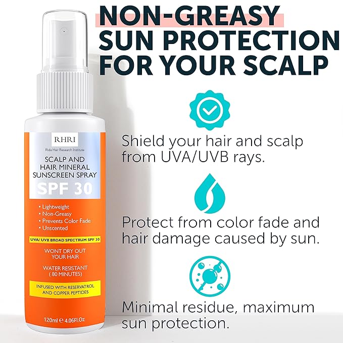 Premium SPF 30 Hair Sunscreen Spray | Non-Greasy UV Protection for Hair and Scalp | Prevents Color Fade and Dryness | Travel-Size UV Protection | Beach SunBlock | Scalp Sunscreen 4 oz 120 ml