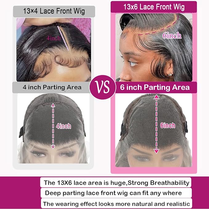 26 Inch Lace Front Wig Human Hair - 13x6 Body Wave Pre-Plucked, HD Transparent Lace, Glueless with Baby Hair, Natural Black