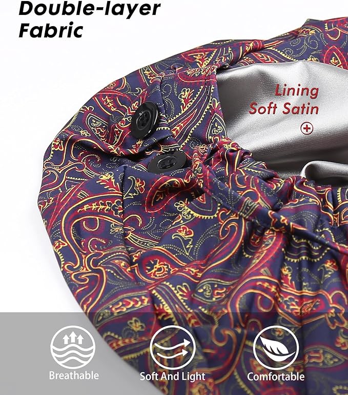 Satin Lined Work Cap with Button for Long Hair Women