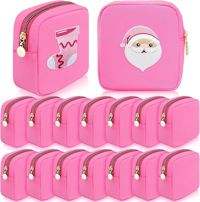 16 Pcs Mini Makeup Bags Bulk Nylon Cosmetic Bags Pouch for Purse Travel Bag Pouch Toiletry Organizer Pouches Bag for Women, Small Zipper Pouch Preppy Coin Purse for Custom Valentines Gifts