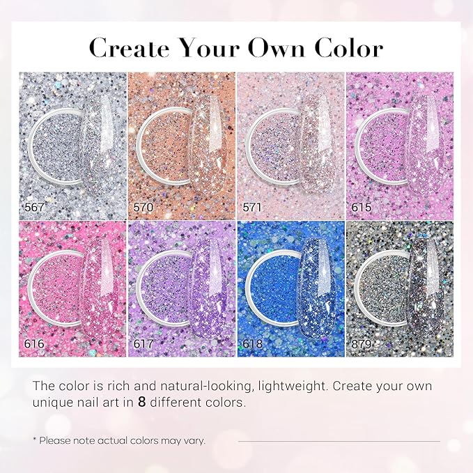 AZUREBEAUTY Dip Nails Powder Starter Kit, Silver Pink Blue Purple Black Shiny Chrome Platinum 8 All Season Colors with Nail Sticks, Base Glossy/Matte Top Coat Activator Liquid Set Manicure Art 30 PCS