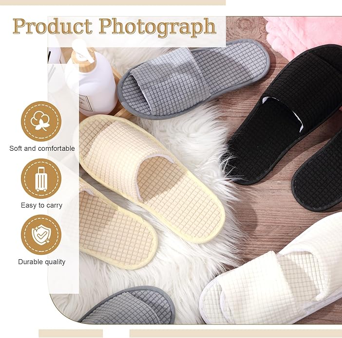 12 Pairs Disposable Slippers for Guests Open Toe Spa Slippers Bulk Disposable Sandals Soft Fleece for Man Women Spa Hotel Wedding Shoeless Home