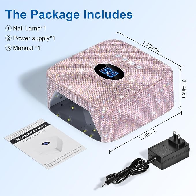 Cordless UV Nail Lamp, 54W Rechargeable UV Light for Gel Nails, LED Nail Dryer with 3 Timer Modes, Professional Quick Dry Curing Lamp for Salon & Home(Pearl Pink Diamond)