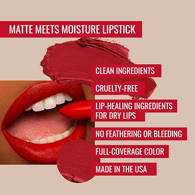 Runway Rogue ‘Red Carpet’ Matte Classic True Red 90s Vibe Lipstick Bundle with ‘In the Press’ Crimson Dark Red Designer Liner Lip Liner Pencil and Sharpener