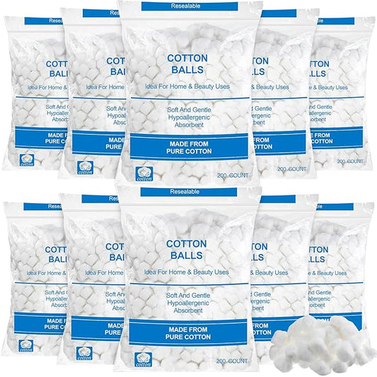 2000 Pcs Soft Cotton Ball Bulk Organic Medium Cotton Ball for Absorbent Multipurpose Pure Nail Polish Remover Makeup Removal First Aid Face Crafting Cleaning Skin Applying Lotion
