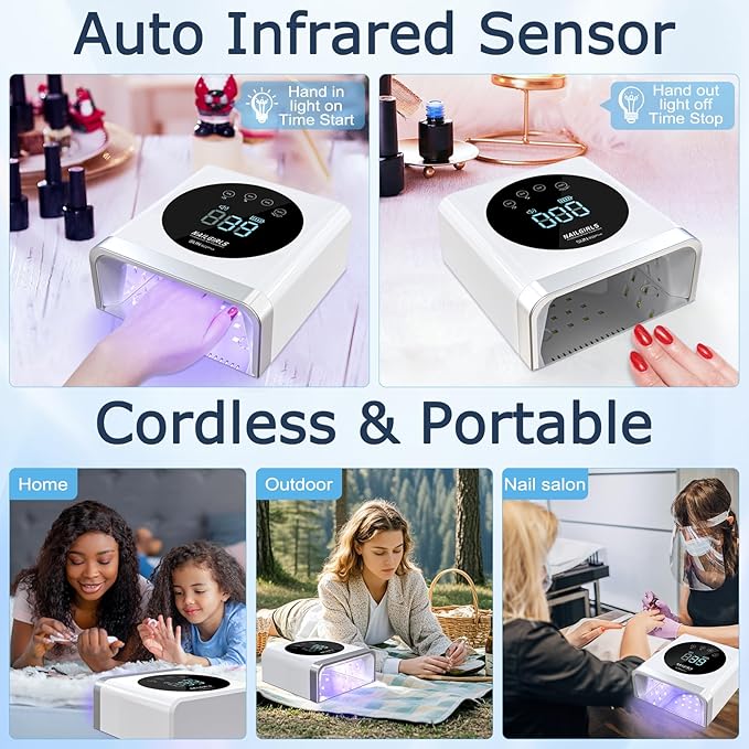 NAILGIRLS Cordless Rechargeable UV LED Nail Lamp, 150W UV Light for Gel Nail, Nail Lamps for Gel Polish with 4 Time Setting, Portable UV Nail Light, Professional Fast Curing Lamp for Salon