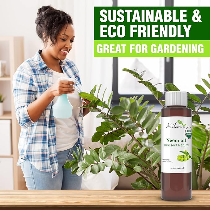 MILANIA Premium Organic Neem Oil Virgin(16 Fl. Oz.), Cold Pressed, Unrefined 100% Pure Natural Grade A. Excellent Quality.