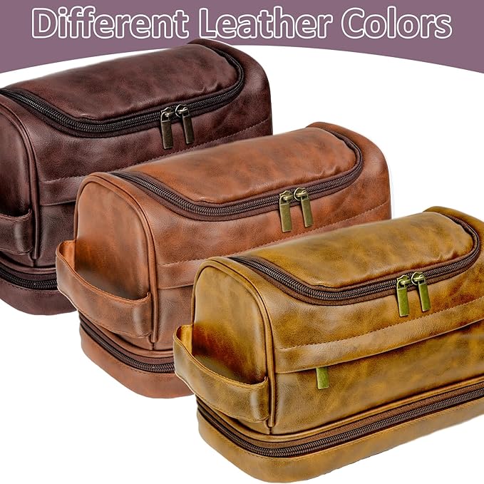 Personalized Toiletry Bag for Men, Waterproof Shaving Kit Gift for Dad, Custom Engraved Leather Travel Kit, Gifts for Men, Mens Travel Gift, Double Sided customization