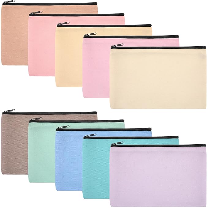 Eccliy Canvas Makeup Bags Bulk for Women Multi Color Cute Travel Cosmetic Bag Blank Makeup Bags DIY Canvas Gifts Accessories for Women Toiletry Pouch with Zipper Gift Bags for Team Party