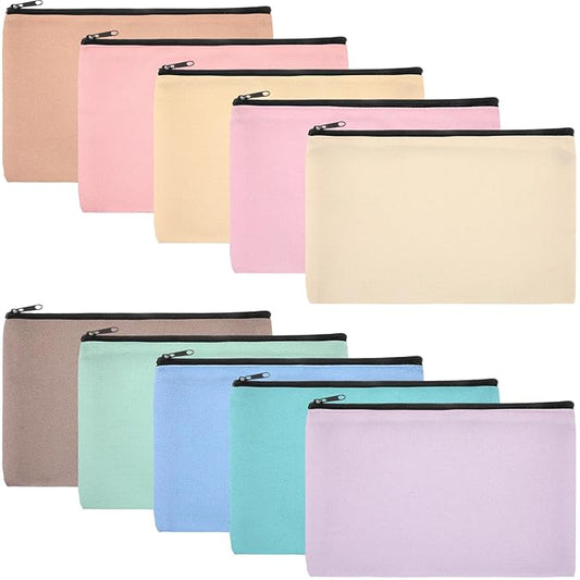 Eccliy Canvas Makeup Bags Bulk for Women Multi Color Cute Travel Cosmetic Bag Blank Makeup Bags DIY Canvas Gifts Accessories for Women Toiletry Pouch with Zipper Gift Bags for Team Party