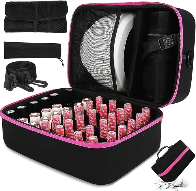 Nail Polish Organizer Case, 42+ Bottles Nail Polish Storage Supplies Organizer Nail Bags Box Organizer Carrying Case for Nail Stuff, Tool, Nail Kit Bag Box Holder for Salon Home DIY Nail Tech Gift