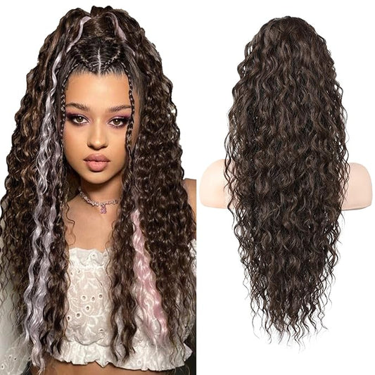 SEIKEA Brown Ponytail Extension, 26" Lightweight Curly Drawstring Ponytail Long Thick Fake Pony Tail Multi Layered Natural Soft Clip in Hair Extensions Ponytail Synthetic for Women Chocolate Brown