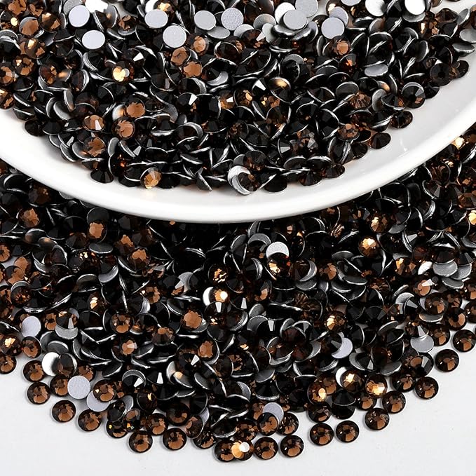 Beadsland 1440pcs Flat Back Crystal Rhinestones Round Gems for Nail Art and Craft Glue Fix, Smoked Topaz, SS10, 2.7-2.9mm