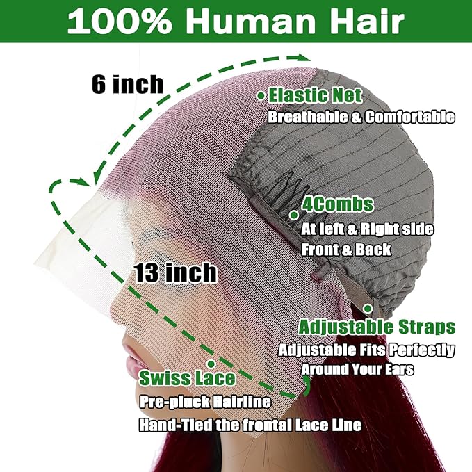 99j Burgundy Lace Front Wigs Human Hair 13x6 Body Wave Lace Front Wigs Human Hair Pre Plucked Glueless Red Wig Wine Red Wigs for Women Reddish Brown 180 Density 26 Inch