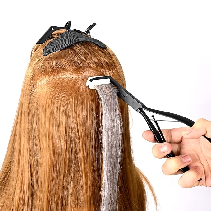 EHDIS Hair Extensions Tools Kit Tape in Hair Sealing Pliers Flat Surface Hair Extension Tools with Double Sided Replacement Adhesive Hair Extension Tape Tabs (Black)