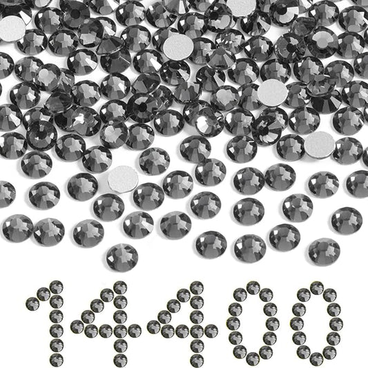 Beadsland Flatback Rhinestones Bulk,14400pcs Gray Rhinestones for Nails Crafts Clothes DIY Decoration, Black Diamond, SS10, 2.7-2.9mm