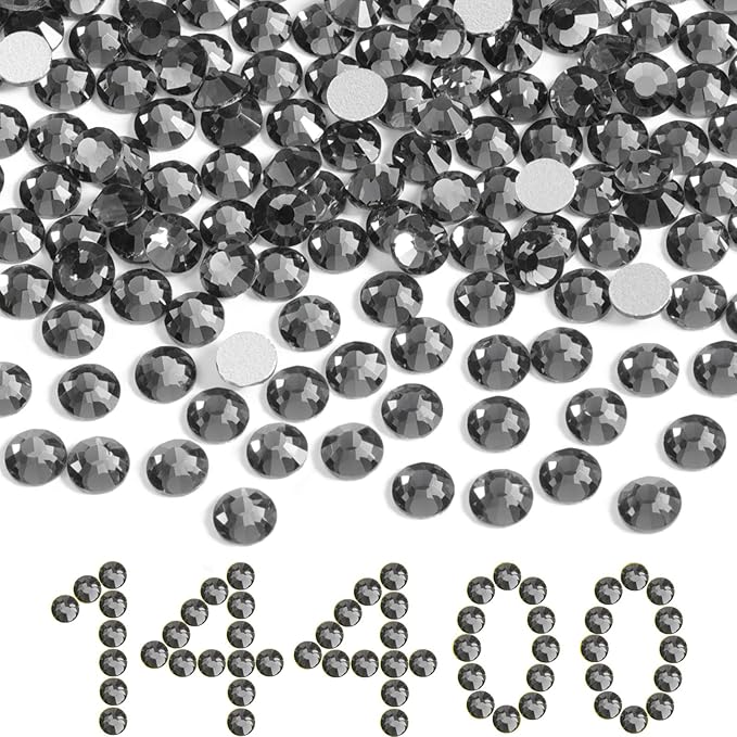 Beadsland Flatback Rhinestones Bulk,14400pcs Gray Rhinestones for Nails Crafts Clothes DIY Decoration, Black Diamond, SS6, 1.9-2.1mm