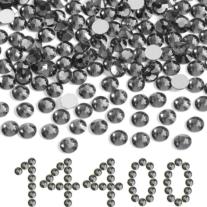 Beadsland Flatback Rhinestones Bulk,14400pcs Gray Rhinestones for Nails Crafts Clothes DIY Decoration, Black Diamond, SS6, 1.9-2.1mm