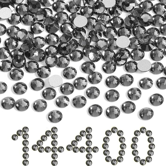 Beadsland Flatback Rhinestones Bulk,14400pcs Gray Rhinestones for Nails Crafts Clothes DIY Decoration, Black Diamond, SS6, 1.9-2.1mm